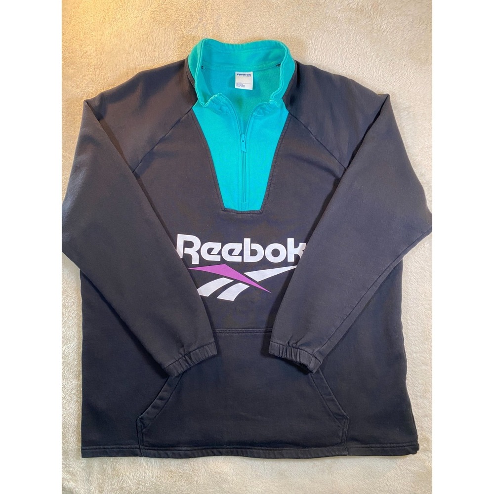 Reebok Sweatshirt Men's XL Retro Vector Quarter Zip Pullover Black